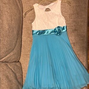 Emily West White and Blue Pleated Sundress for Wedding Guest
